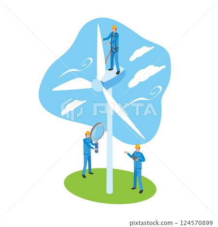 工人檢查風力發電廠 124570899