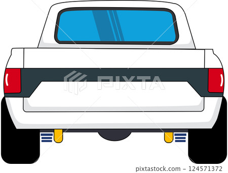 Rear view of racing pickup truck. Automobile. Industrial transport Rear view of racing pickup truck. Automobile. Industrial transport 124571372