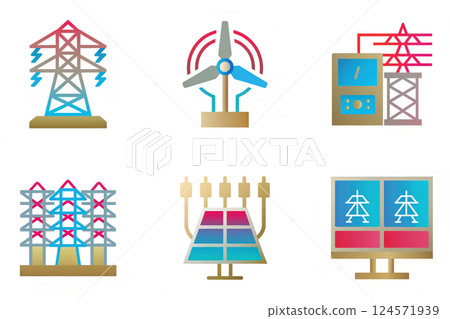 Icons of Renewable Energy Sources and Electrical Infrastructure for Sustainable Power 124571939