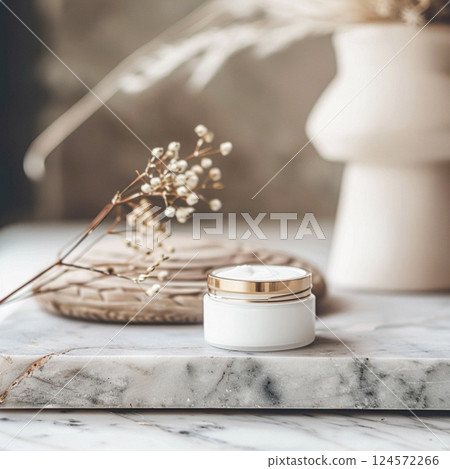Cosmetic cream in a glass jar. Skin care concept. Background for beauty products 124572266