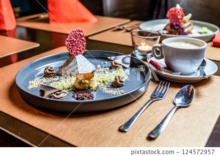 Haute cuisine gourmet and deluxe dessert fine sugar sweet art for coffee 124572957