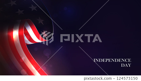 Festive composition with the silhouette of the American flag with bright flashes 124573150