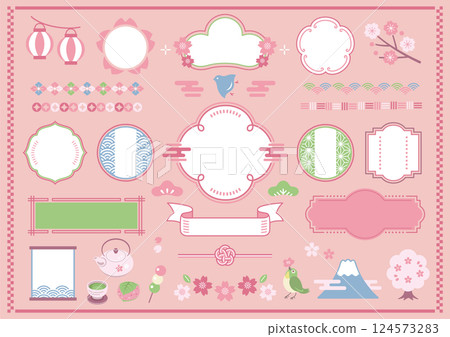 Spring Japanese style frame illustration set Spring Japanese style frame illustration set 124573283