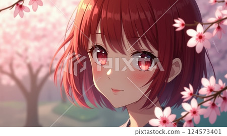 A portrait of girl featuring sakura blossom A portrait of girl featuring sakura blossom 124573401
