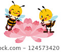 Cute bees tasting the nectar of milk vetch flowers 124573420