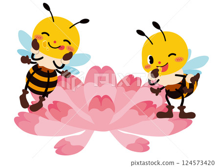 可愛的蜜蜂正在品嚐紫雲英花的花蜜 124573420