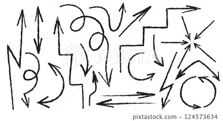 Handdrawn arrow set in doodle sketch style. Handdrawn arrow set in doodle sketch style. 124573634