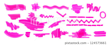 Pink highlight marker lines set isolated on white Pink highlight marker lines set isolated on white 124573661
