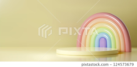 3d pastel rainbow arches with platform display 124573679