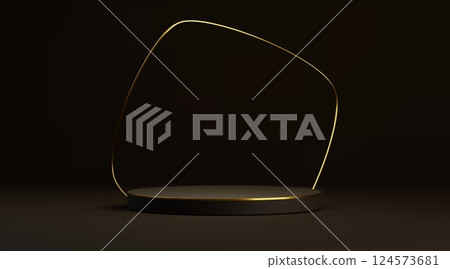 Gold line minimal podium with elegant curved frame Gold line minimal podium with elegant curved frame 124573681