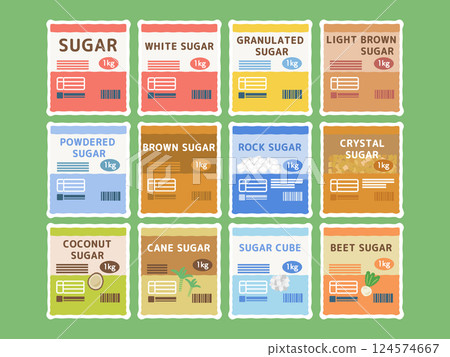 Bag of sugar, types, illustration set 124574667
