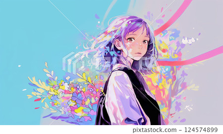 Woman looking back with flowers 124574899