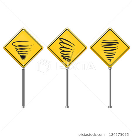 Tornado Warning Signs Set Hazardous Storm Alert Icons Vector 124575055