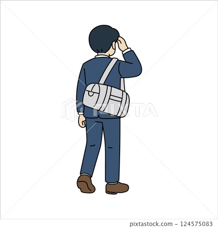 Back view of a male high school student commuting to school Back view of a male high school student commuting to school 124575083