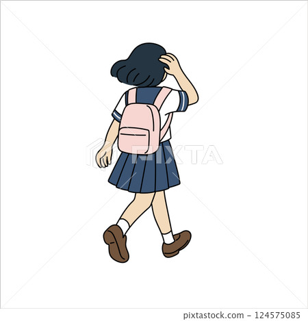 Back view of a high school girl in a sailor suit Back view of a high school girl in a sailor suit 124575085