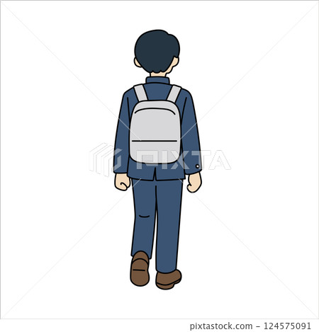 Back view of a male high school student commuting to school Back view of a male high school student commuting to school 124575091