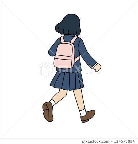 Back view of a high school girl wearing a blazer Back view of a high school girl wearing a blazer 124575094