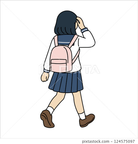 身穿水手服的女高中生的背影 124575097