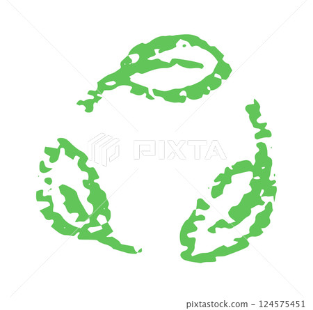 Recycling Symbol Made of Green Leaf Shapes in a Circle, Eco-Friendly Concept with Crayon Strokes for Sustainability and Nature Protection. Vector illustration 124575451