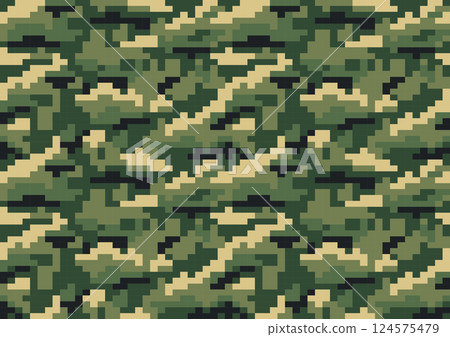 pixel camouflage pattern military background vector texture seamless jungle clothing green color 124575479