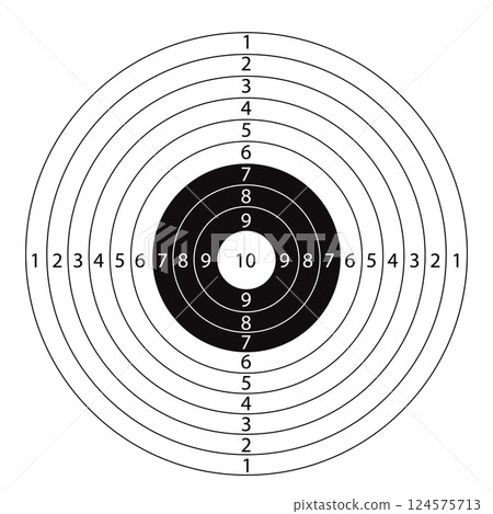 Target shooting blank paper black line with numbers. Competition or for training. Gun target.  124575713