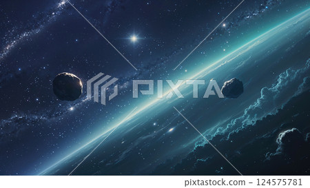 太空中漂浮的星雲、恆星和雲海 124575781