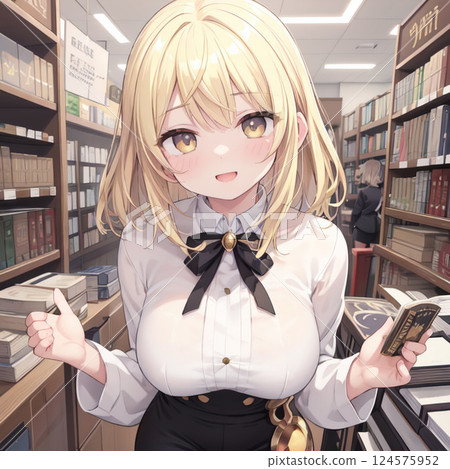 A girl working part-time at a bookstore 124575952