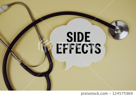Side Effects text on speech bubble with stethoscope on yellow background, Healthy concept 124575969