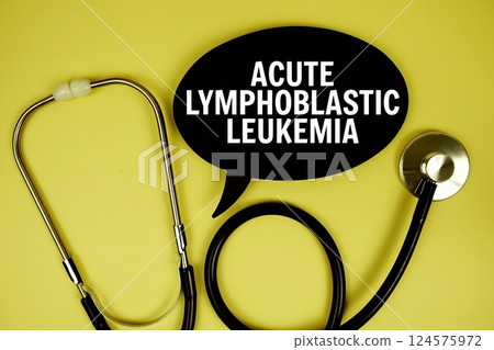 Acute Lymphoblastic Leukemia (ALL) text message on speech bubble with stethoscope on yellow background Acute Lymphoblastic Leukemia (ALL) text message on speech bubble with stethoscope on yellow background 124575972