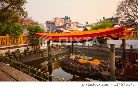 Budhanilkantha or Narayanthan temple in Kathmandu city, Nepal 124576173