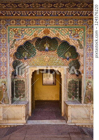 Peacock gate in Jaipur city palace, India 124576220