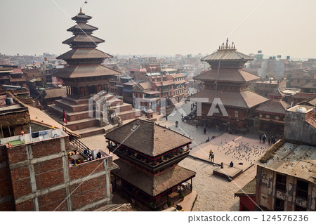 Panorama of Taumadhi Square in Bhaktapur city, Nepal Panorama of Taumadhi Square in Bhaktapur city, Nepal 124576236