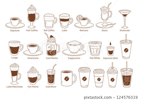 Coffee Types Vector Icon Set Coffee Types Vector Icon Set 124576319