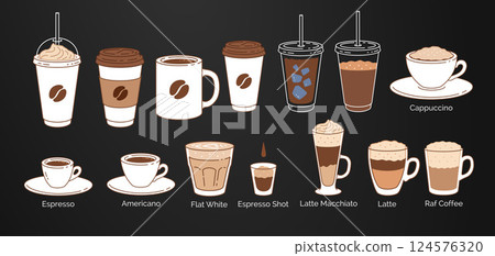 Coffee Drinks Vector Icons Set 124576320