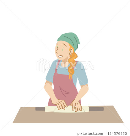 A Caucasian woman experiencing soba-making 124576350
