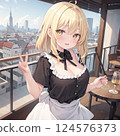 Female shop assistant working on the terrace 124576373