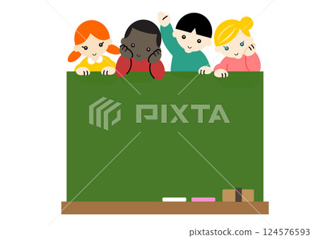 Copy space: Blackboard and children of various races Copy space: Blackboard and children of various races 124576593