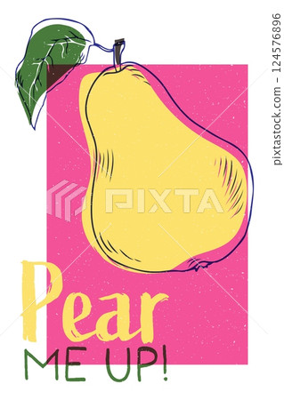 Yellow pear vintage poster design. Pear me up art risography style Yellow pear vintage poster design. Pear me up art risography style 124576896