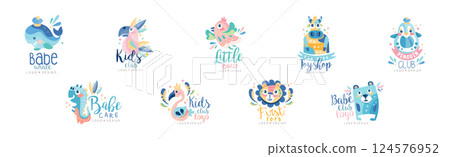 Baby Toy Shop Logo Design with Animal Vector Set Baby Toy Shop Logo Design with Animal Vector Set 124576952