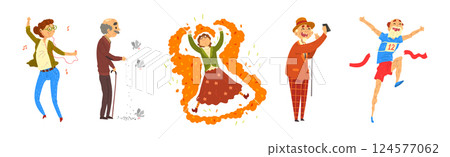 Funny Old Man and Woman Character Having Fun Vector Set Funny Old Man and Woman Character Having Fun Vector Set 124577062