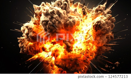 Image of a huge explosion of fire and smoke 124577213
