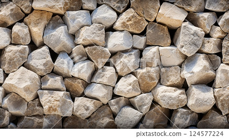 Aerial view of white angular stones 124577224