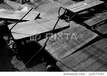 The cart "Nekoguruma" runs around the fish market, carrying cargo... The cart "Nekoguruma" runs around the fish market, carrying cargo... 124577287