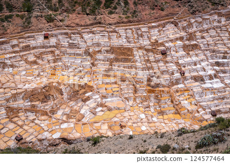 Salt terraces at Salinas de Maras in the Sacred Valley, Peru 124577464