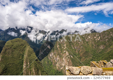 Andean mountain landscape seen from Machu Picchu in Peru 124577469