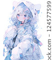 Cute girl wearing a polar bear hoodie 124577599