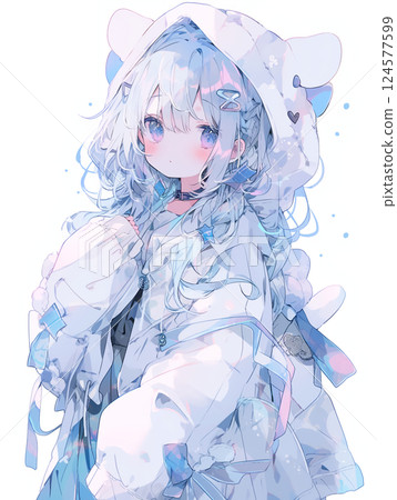 穿著北極熊連帽衫的可愛女孩 穿著北極熊連帽衫的可愛女孩 124577599