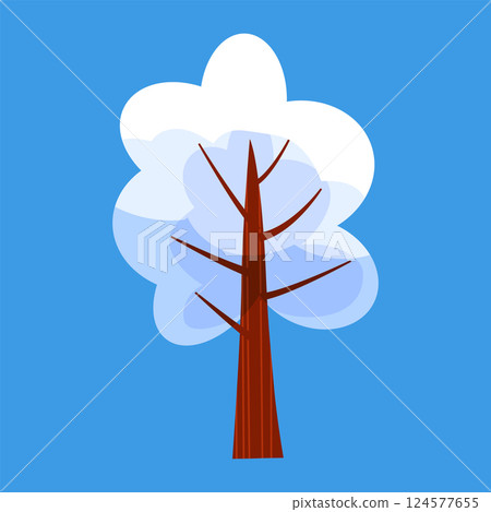 Snow covered tree, cartoon flat style 124577655