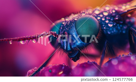 Detailed close-up of a fly showcasing intricate eye 124577766