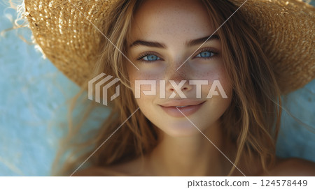 外國女人微笑的特寫（AI 生成的圖像） 124578449